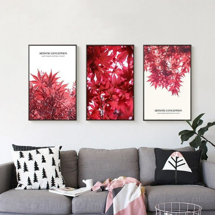 Kunstnerisk plakat med nordisk rødt bladmotiv – lerretsbilde