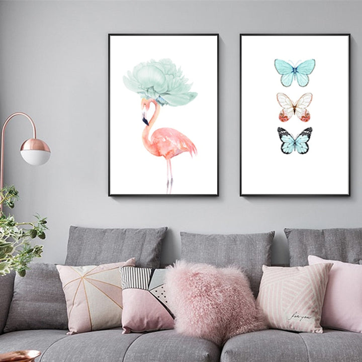 Schmetterlingsfeder Flamingo - Lerret Veggkunst Maleri | Skanto