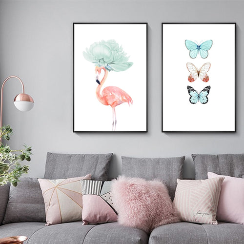 Schmetterlingsfeder Flamingo - Lerret Veggkunst Maleri | Skanto