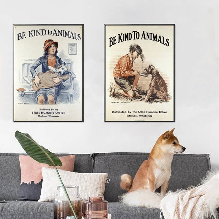 Vintage lerretsbilde «Vær snill mot dyr»