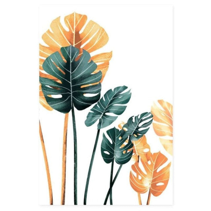 Moderne tropiske planter bladtrykk plakat - lerret veggkunst maleri