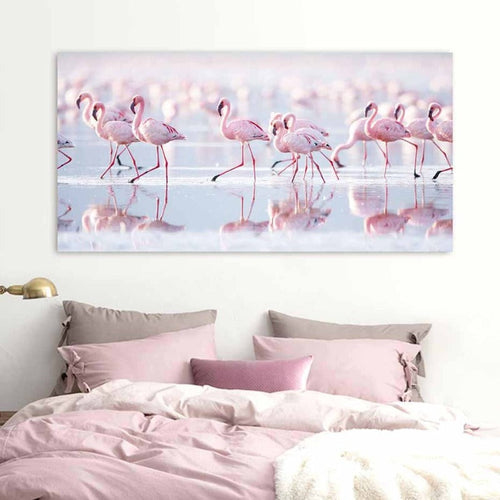 Vakre flamingo i innsjøen - Lerret veggkunst maleri | Skanto