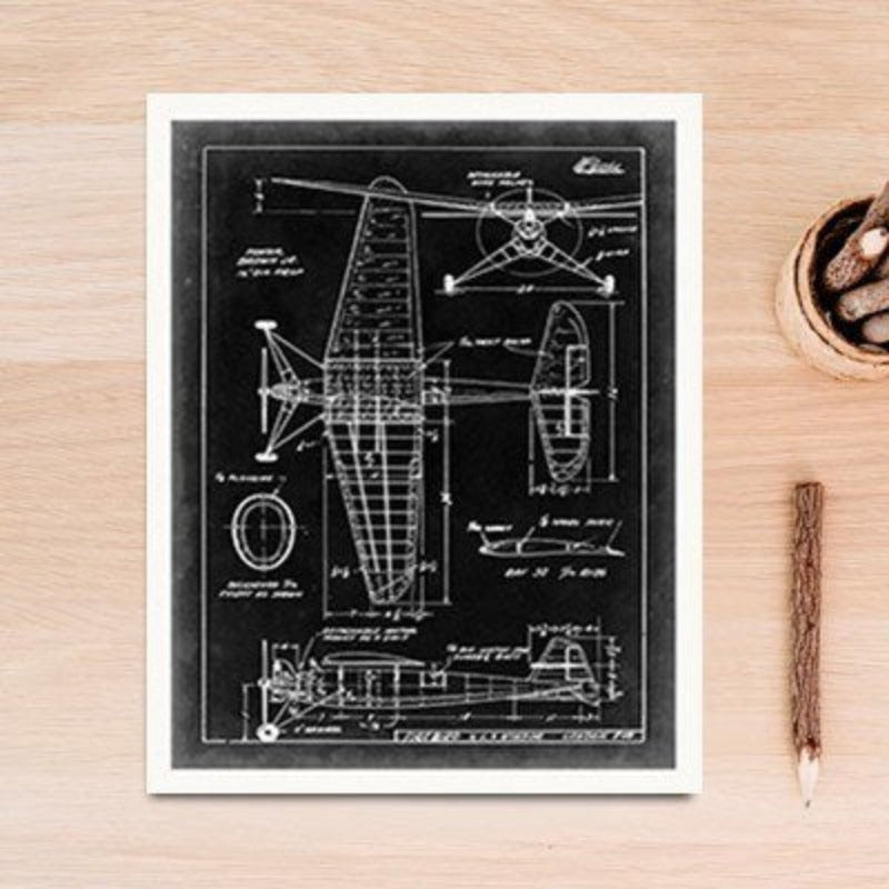 Designskisse av et vintage jagerfly – lerretsbilde
