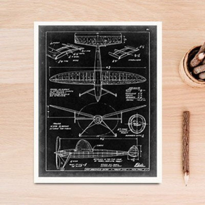 Designskisse av et vintage jagerfly – lerretsbilde