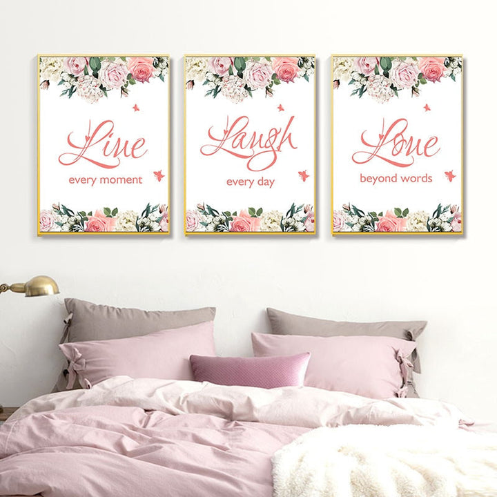 Live Laugh Live Sitater Blomster Veggkunst - Lerret Veggkunst Maleri