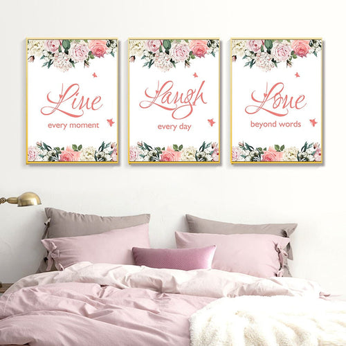 Live Laugh Live Sitater Blomster Veggkunst - Lerret Veggkunst Maleri