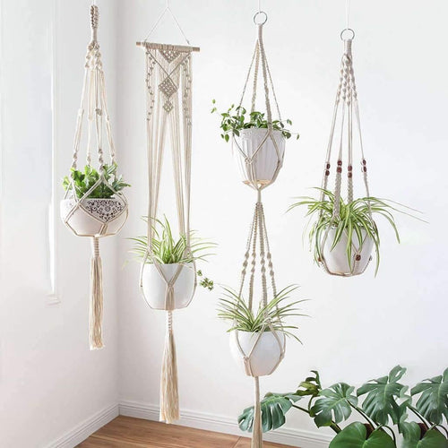 Skanto | 4-delt håndlaget Boho makramee planteholder sett
