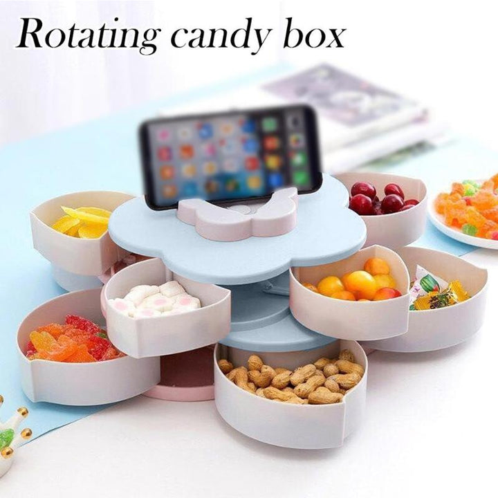 Roterende snackboks i kronbladform