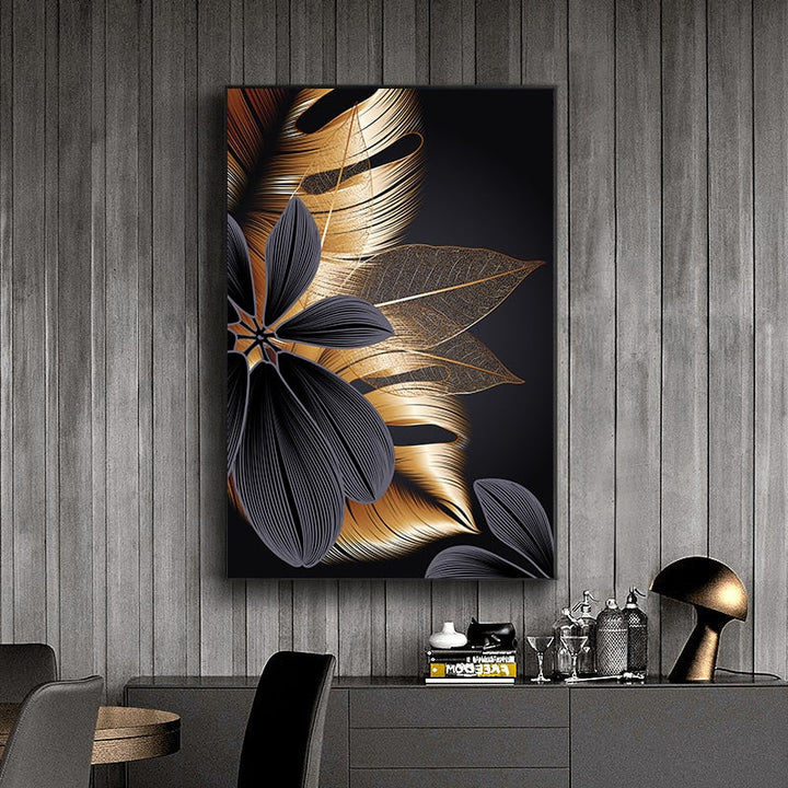 Luxus Svart Gylden Blad Veggkunst Fin Kunst Lerret Trykk Moderne Abstrakt Tropisk Botanisk Høyverdig Bilde For Stue Loft Leilighet Hjem Kontor Dekor | Skanto