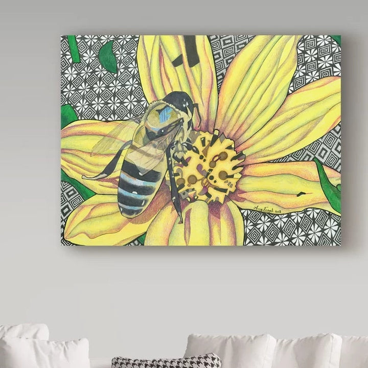 Gul blomst og bie - Lerretsbilde