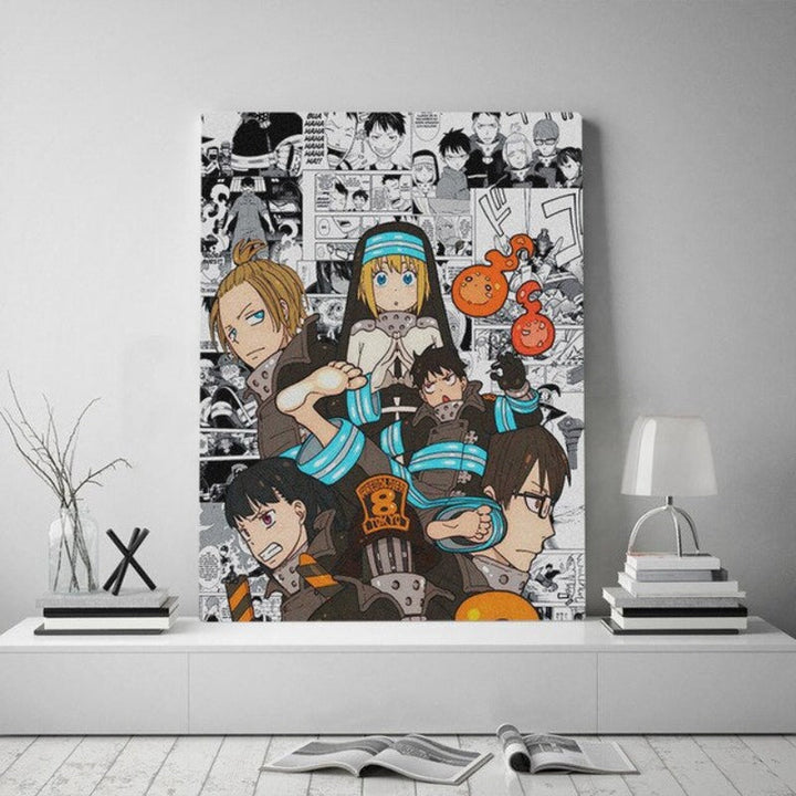 Fire Force Anime Trykk - Lerret Veggkunst Maleri