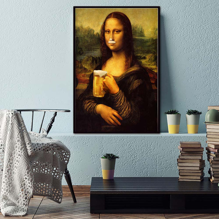 Mona Lisa og hennes drikke - Lerret Veggkunst Maleri