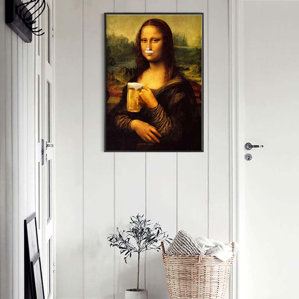 Mona Lisa og hennes drikke - Lerret Veggkunst Maleri