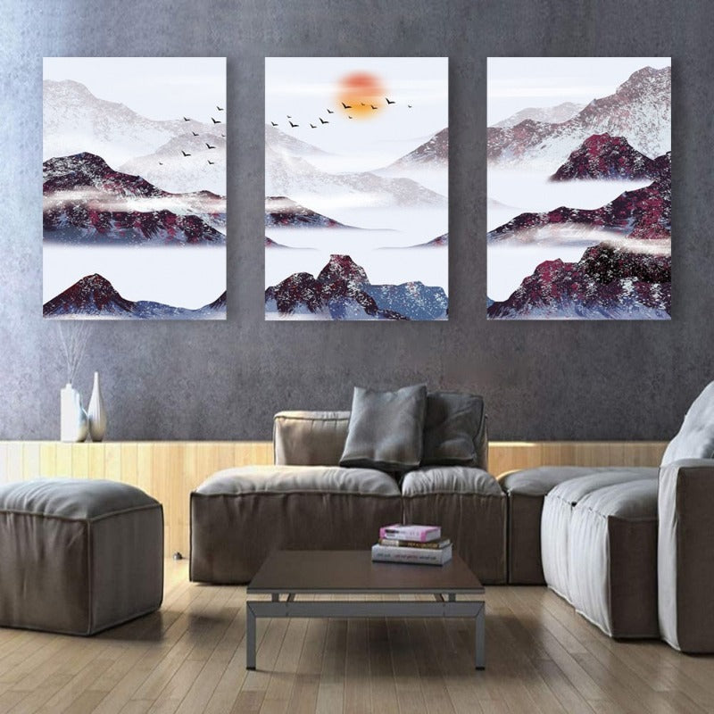 Mountain's Red Sun - Lerret Vegg Kunst Maleri