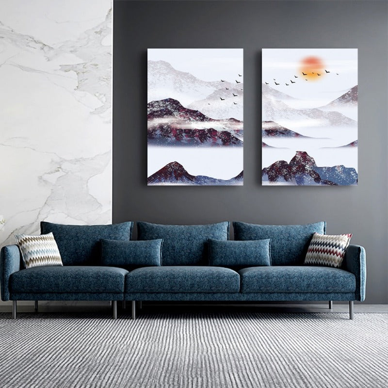 Mountain's Red Sun - Lerret Vegg Kunst Maleri