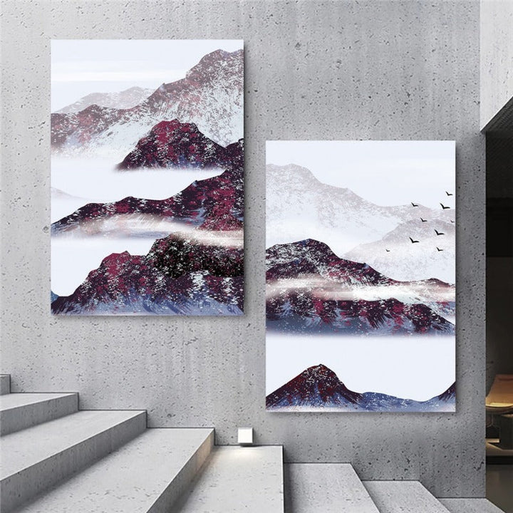 Mountain's Red Sun - Lerret Vegg Kunst Maleri