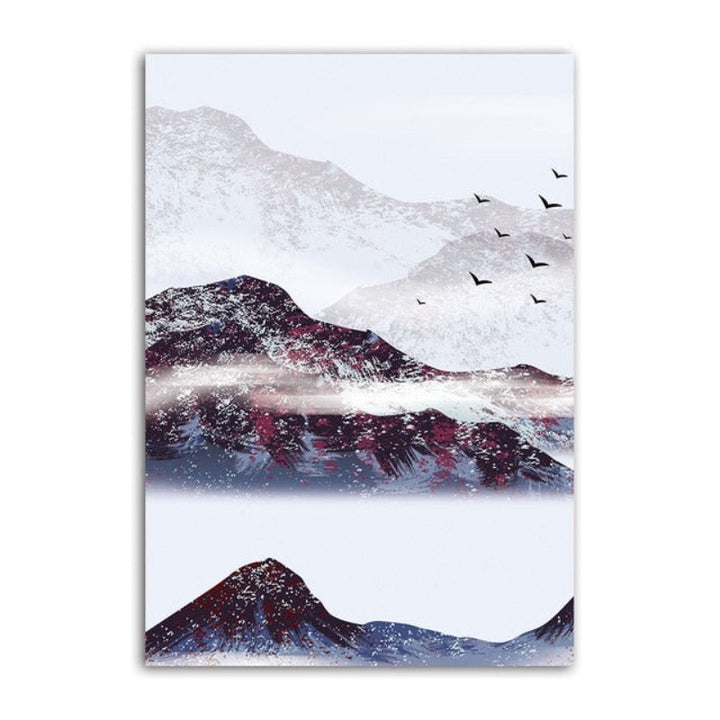 Mountain's Red Sun - Lerret Vegg Kunst Maleri