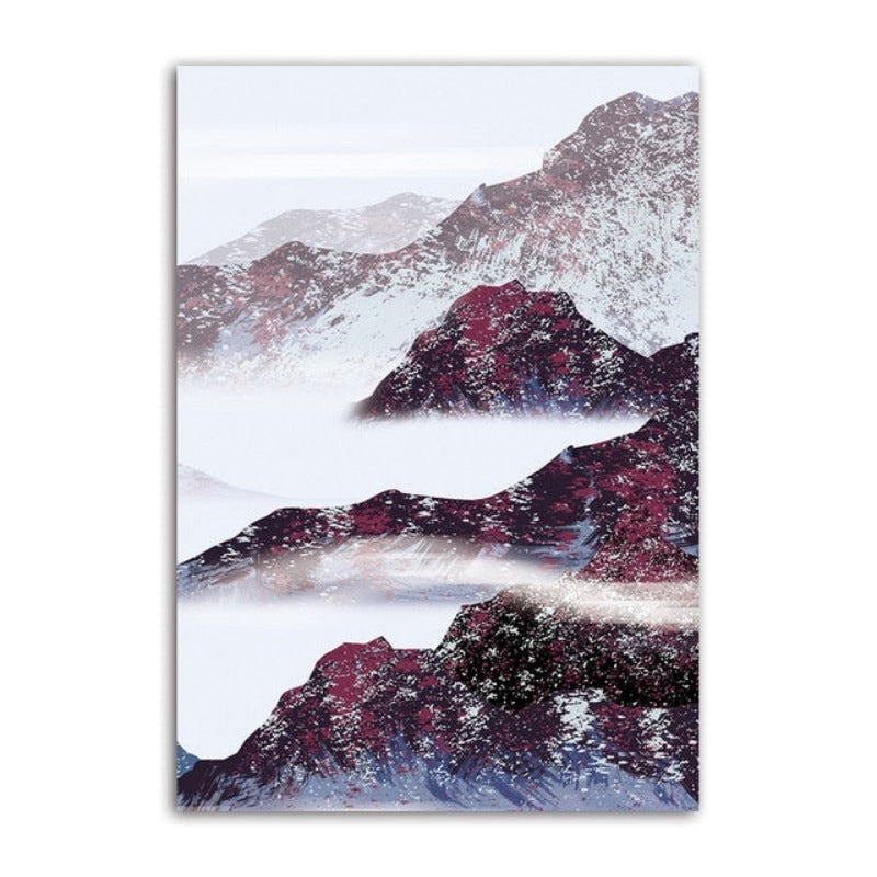 Mountain's Red Sun - Lerret Vegg Kunst Maleri