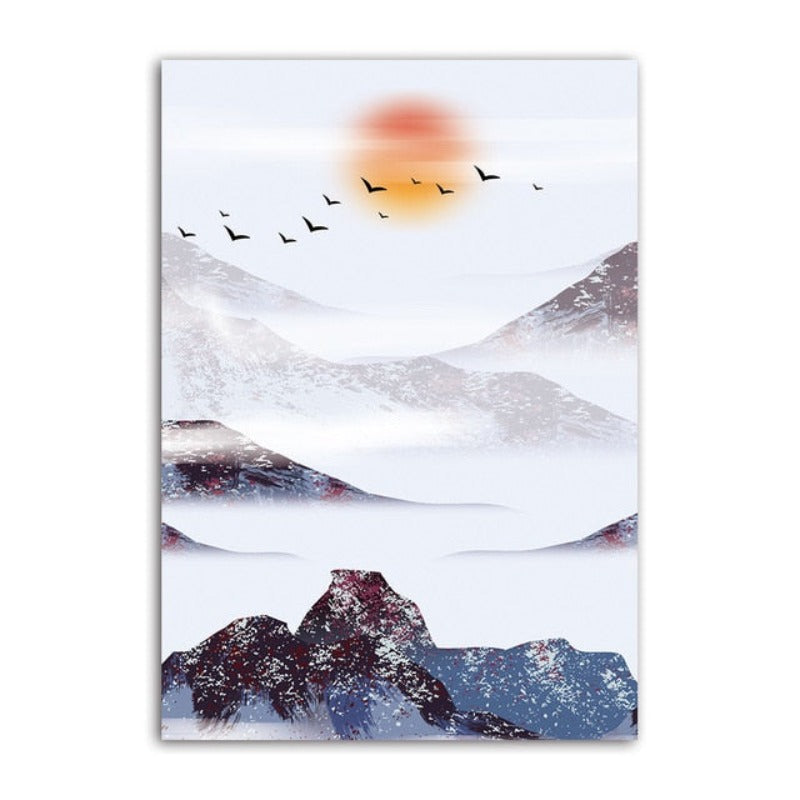 Mountain's Red Sun - Lerret Vegg Kunst Maleri
