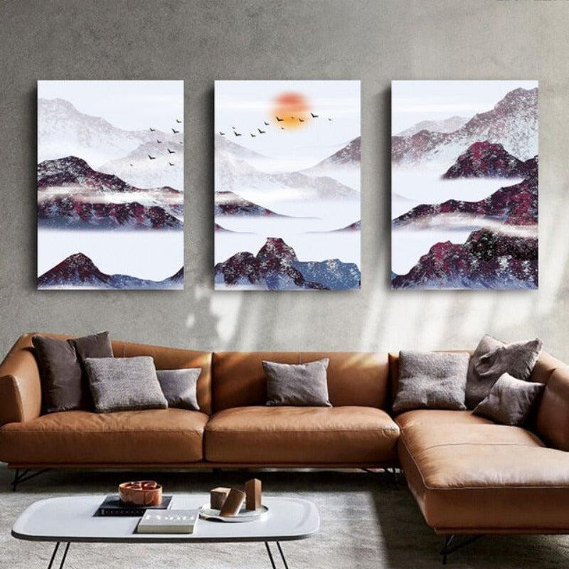 Mountain's Red Sun - Lerret Vegg Kunst Maleri