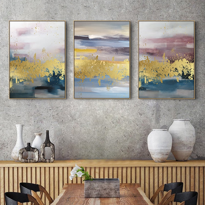 Abstract Golden Landscape - Lærred Veggkunst Maleri | Skanto