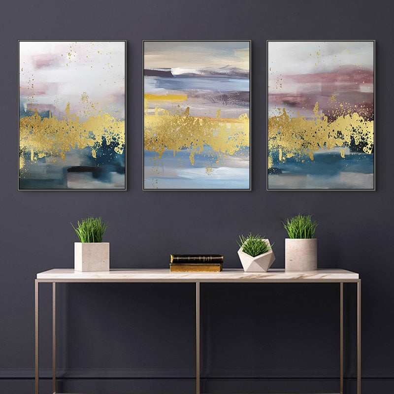 Abstract Golden Landscape - Lærred Veggkunst Maleri | Skanto
