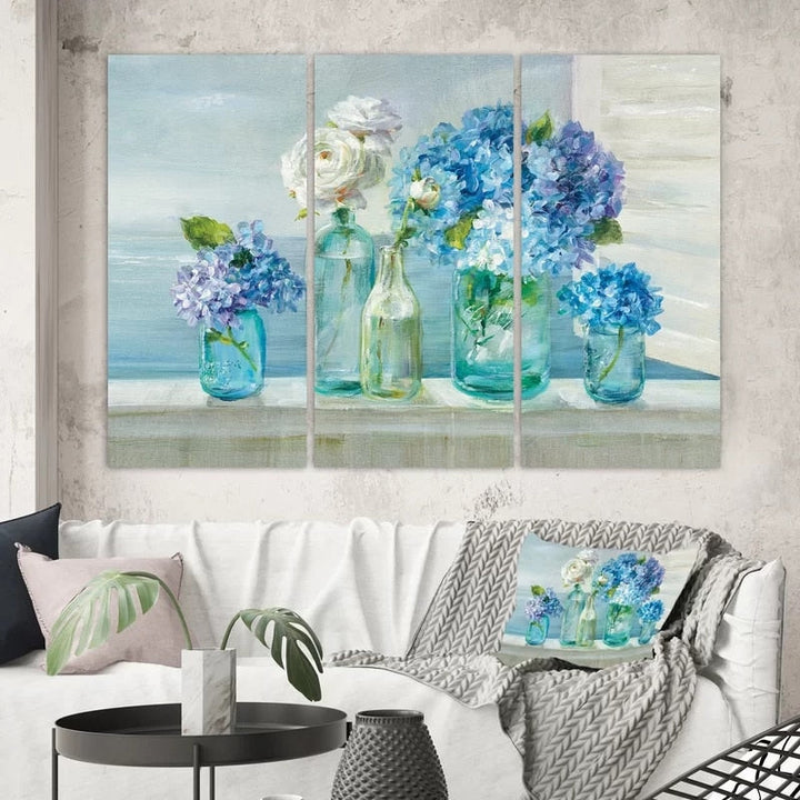 Blå blomster hjemme - lerret veggkunst maleri | Skanto
