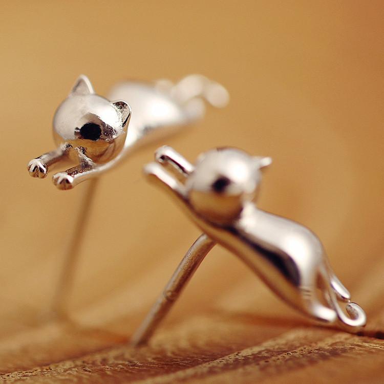 Sterling Silver Cat Earrings - Stud | Skanto