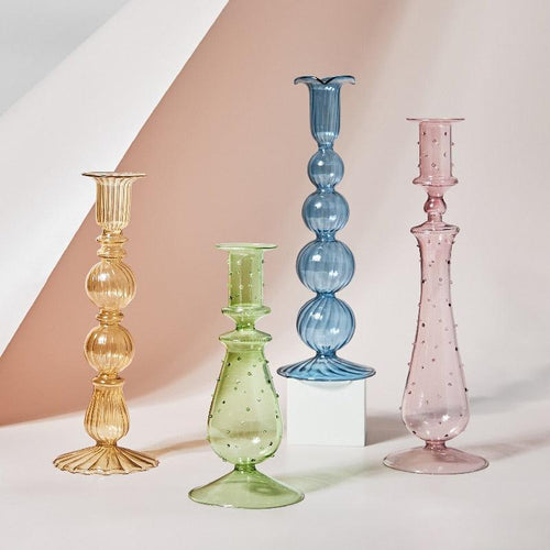 Skanto | GlowCharm Pastel Glass Candle Holder | decorative candle holders | elegant table decor