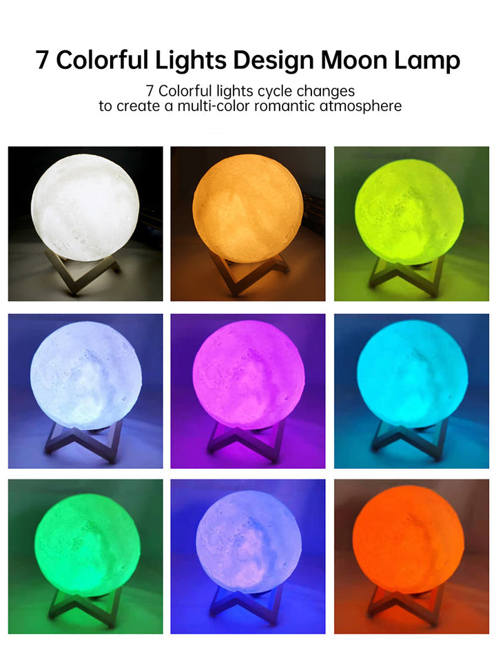 3D Lys Berøring Strømbryter RechargeaSkantoe Måne Nattbordlampe | Skanto