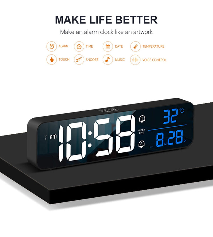 Smart Digital LED Musikk Alarm Temperatur Klokke