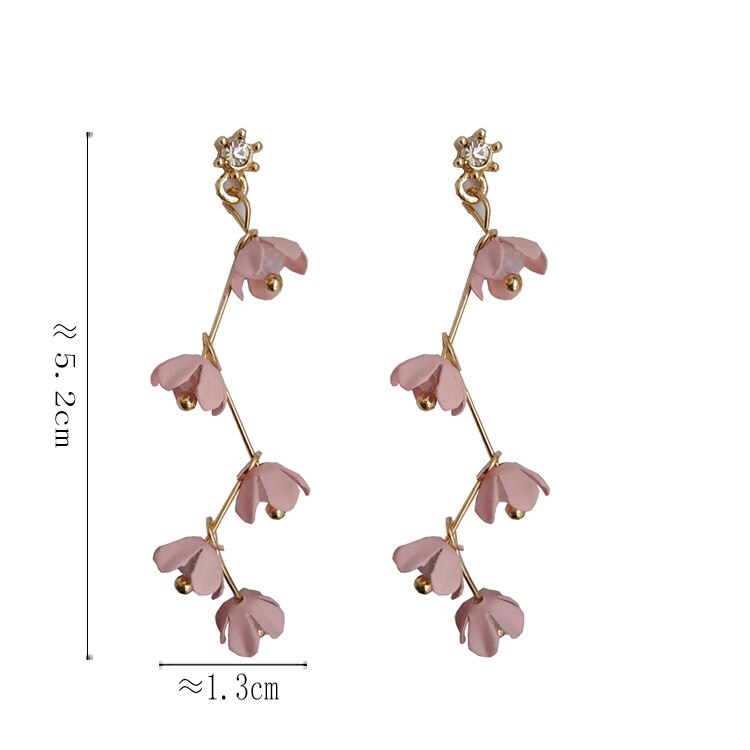 Skanto | Lange rhinestone krystall rosa sakura blomst med zircon klips øredobber