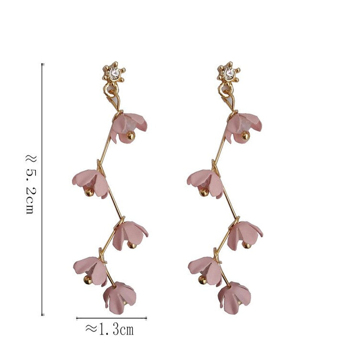 Skanto | Lange rhinestone krystall rosa sakura blomst med zircon klips øredobber