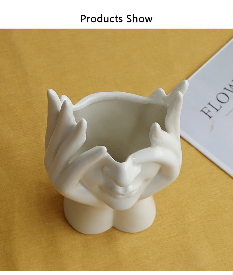 Keramisk Abstrakt Menneske Ansikt Skantoomster Vase | Skanto