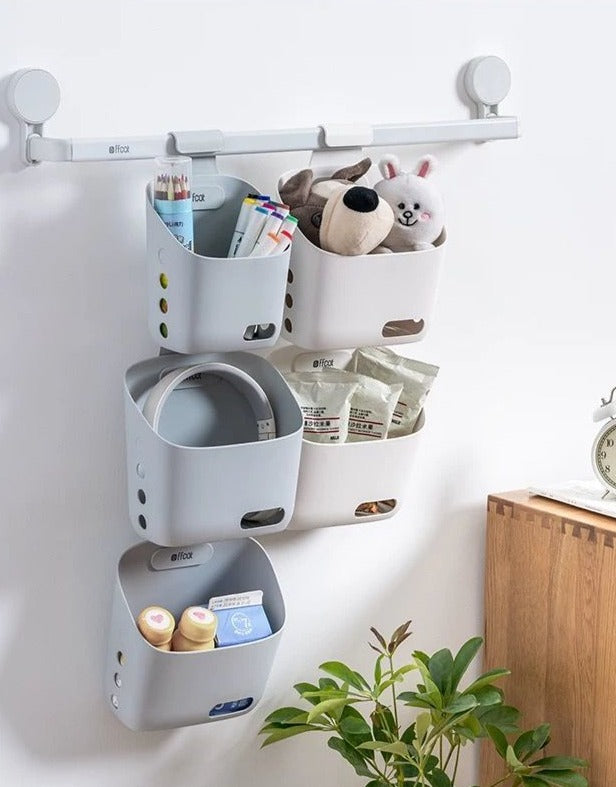 Veggmonterte Enkelhengende StackaSkantoe Oppbevaringskurv | Skanto