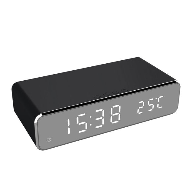 Skanto | Smart Vekkerklokke Lader Stasjon – 2-i-1 Digital Vekkerklokke med Magnetisk Qi Lader