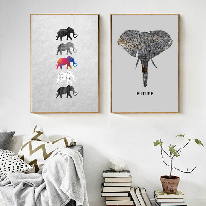Moods Of Elephants - Lerret Veggkunst Maleri