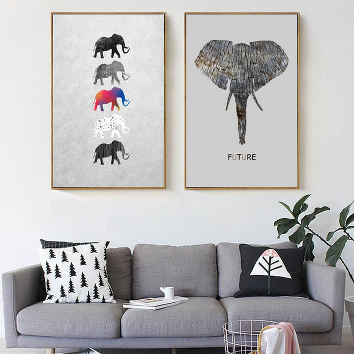 Moods Of Elephants - Lerret Veggkunst Maleri