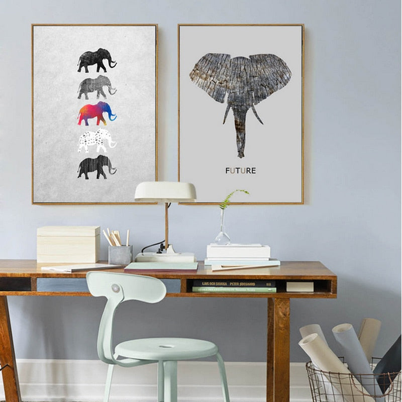 Moods Of Elephants - Lerret Veggkunst Maleri