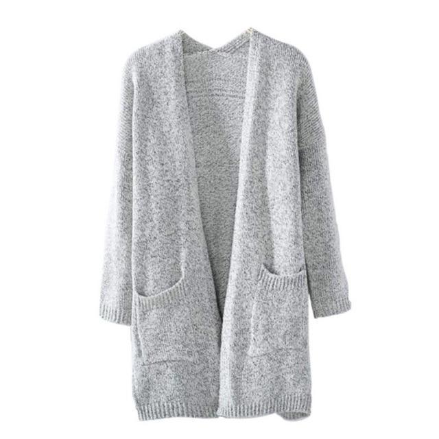Skanto | Grå langermet løs strikk cardigan genser