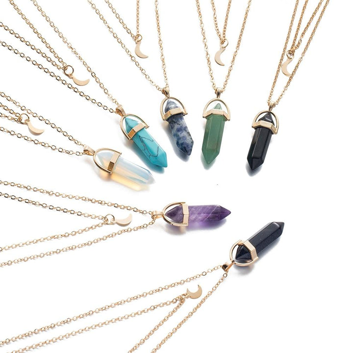 Multi Layered Moon & Crystal Drop Pendant Necklace | Skanto