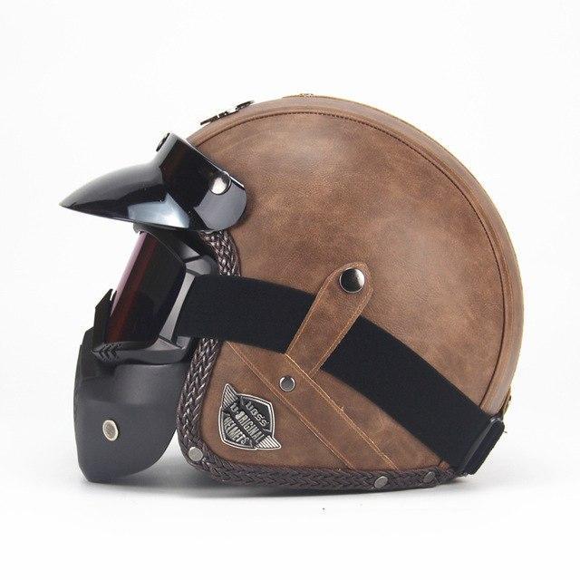 Skanto | Retro Vintage Motorsykkelhjelm Åpent Ansikt Med Brillemaske