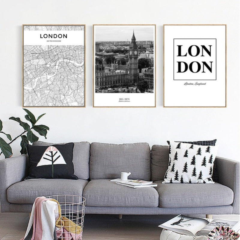 London Kart Landskap - Lerret Veggkunst Maleri