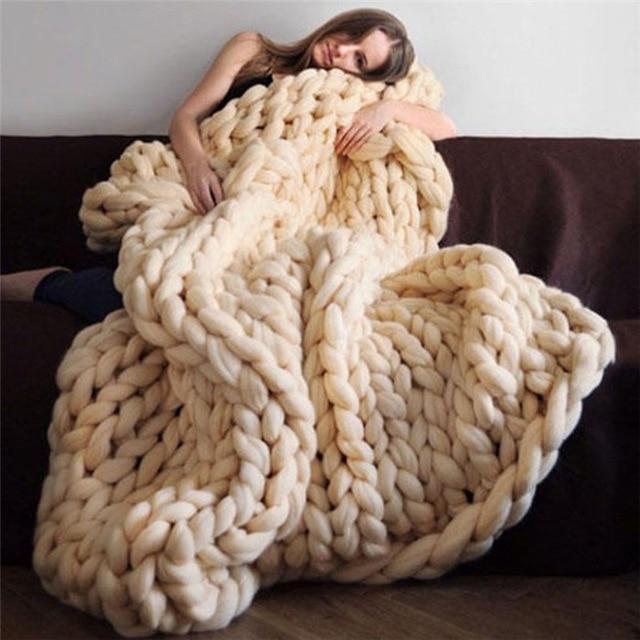 Skanto | Håndlaget Chunky Strikket Teppet Komfortabelt & Varmt - 80 x100 cm