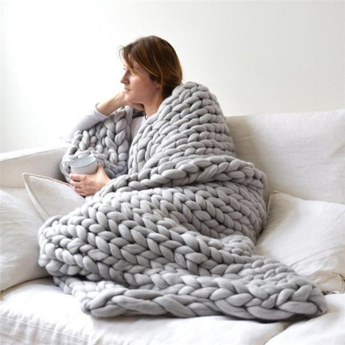 Skanto | Håndlaget Chunky Strikket Teppet Komfortabelt & Varmt - 80 x100 cm