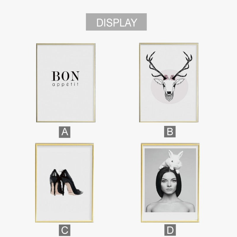 Deer Plakat & Print Schwarze Vegg - Lerret Veggkunst Maleri