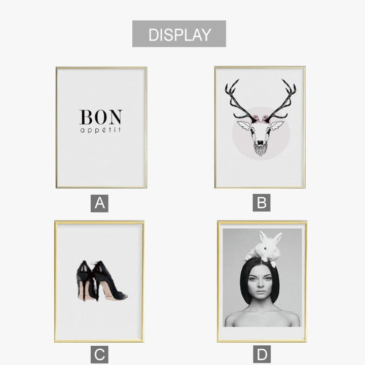Deer Plakat & Print Schwarze Vegg - Lerret Veggkunst Maleri