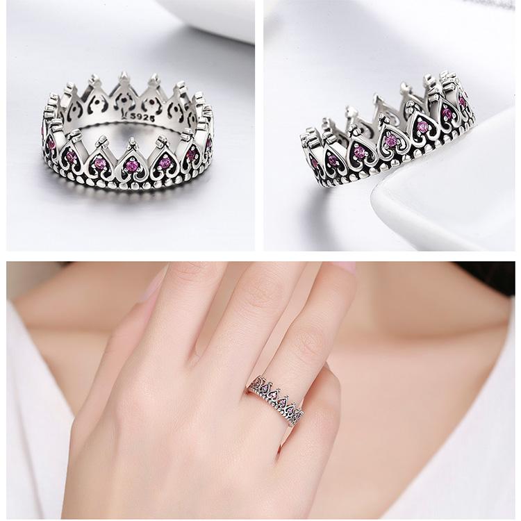 Sterling Silver Pink Crown Heart Ring | Skanto