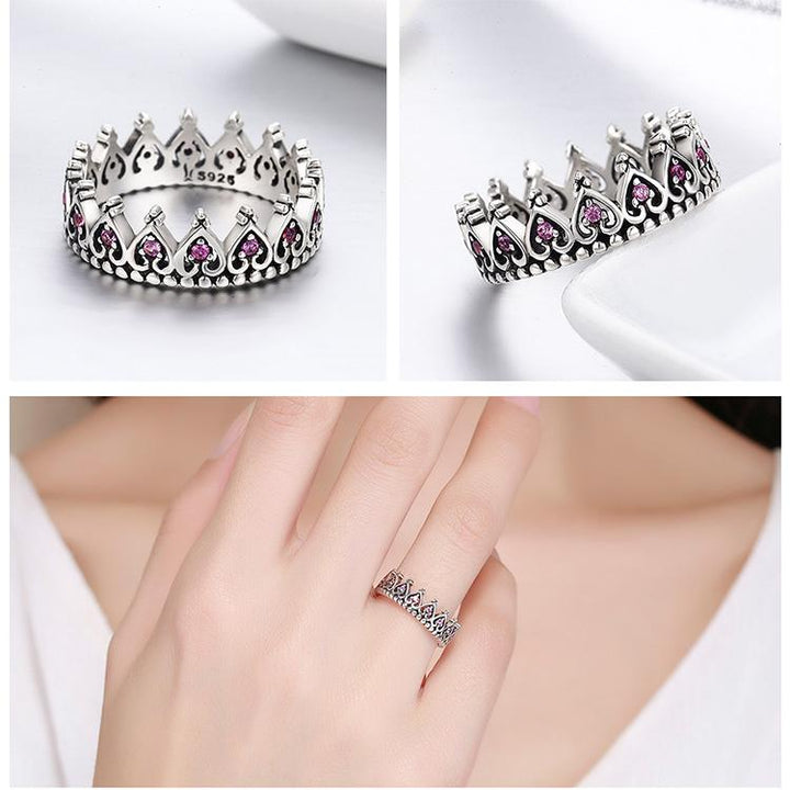 Sterling Silver Pink Crown Heart Ring | Skanto