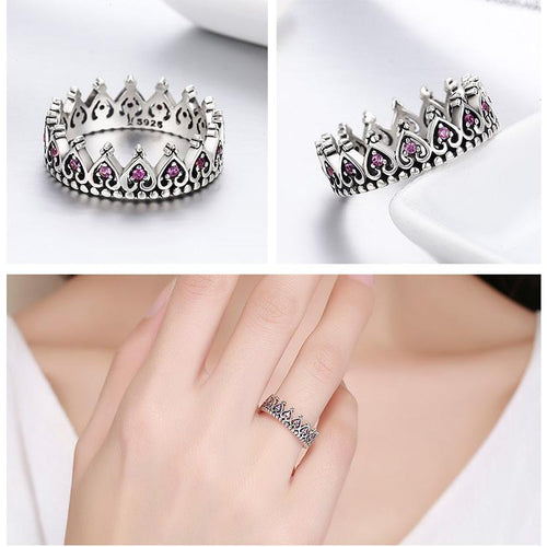 Sterling Silver Pink Crown Heart Ring | Skanto